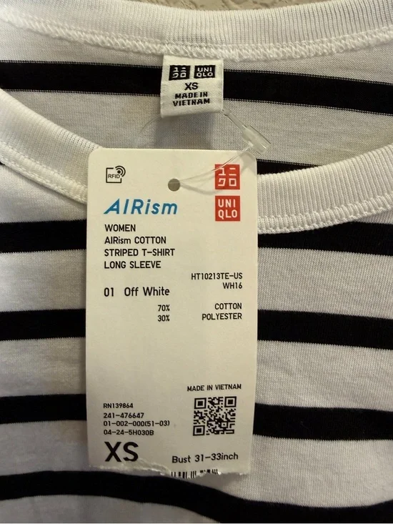 Uniqlo Airism Striped Fisherman-core Long Sleeve Cotton Tee Sz XS - Picture 6 of 8
